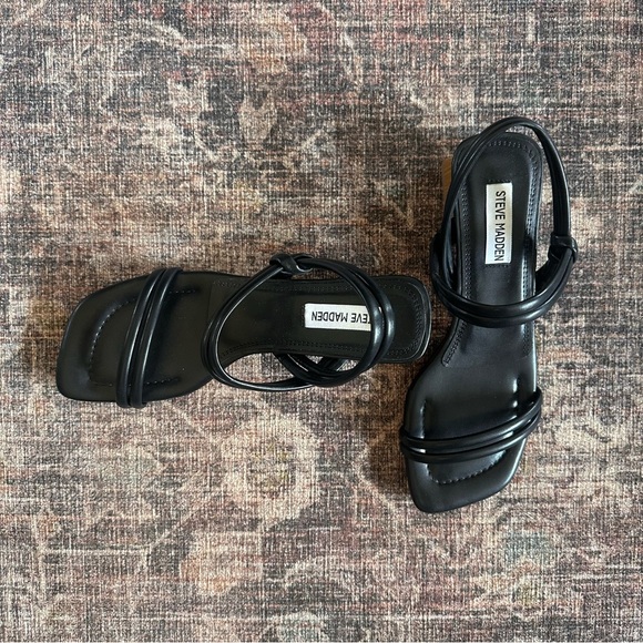 Steve Madden Black Hattie Sandals | 7.5 | Slingback Kitten Heels | Office Siren - Picture 3 of 9
